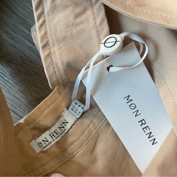 mon renn kindred tan print cut out halter neck linen blend tiered maxi dress new - Picture 7 of 8